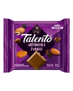CHOCOLATE TALENTO AMÊNDOAS E PASSAS COM 25G