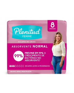ABSORVENTE GERIÁTRICO PLENITUD FEMME NORMAL 8 UNIDADES