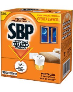 REPELENTE ELÉTRICO LÍQUIDO SBP 45 NOITES NOVO APARELHO + REFIL