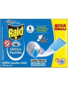 REPELENTE ELÉTRICO RAID PASTILHA APARELHO + 4 UNIDADES REFIL DE 32,9ML