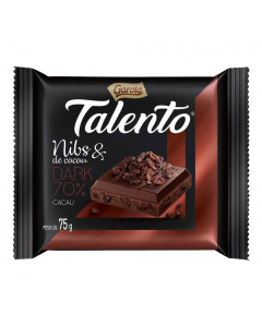 CHOCOLATE TALENTO DARK 70% NIBS DE CACAU COM  25G