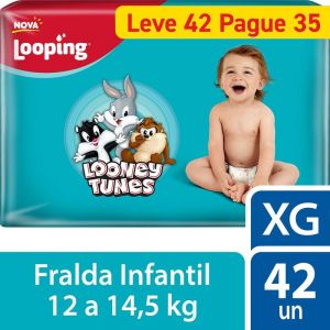 FRALDA LOOPING LOONEY TUNES HIPER XG COM 42 UNIDADES