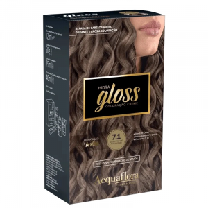 COLORAÇÃO PERMANENTE HIDRA GLOSS 7.1 LOURO NATURAL ACIZENTADO ACQUAFLORA 177GLORA 