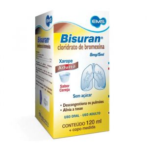 BISURAN XAROPE CLORIDRATO DE BROMEXINA 8MG/5ML ADULTO SABOR CEREJA SEM AÇÚCAR 120ML