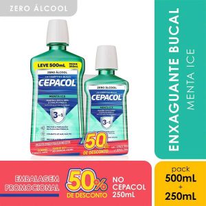 KIT ENXAGUANTE BUCAL CEPACOL MENTA ICE 500+250ML