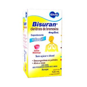 BISURAN XAROPE CLORIDRATO DE BROMEXINA 4MG/5ML INFANTIL SABOR MORANGO SEM AÇÚCAR E SEM ÁLCOOL 120ML