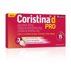 CORISTINA D PRO CLORIDRATO FENILLEFRINA 4MG + PARACETAMOL 400MG + MALEATO DE CLORFENIRAMINA 4MG 8 COMPRIMIDOS