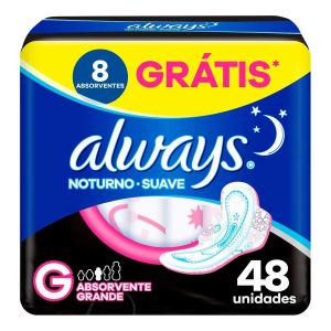 ABSORVENTE ALWAYS NOTURNO SUAVE G COM ABAS COM 48 UNIDADES