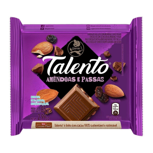 CHOCOLATE TALENTO AMÊNDOAS E PASSAS COM 85G