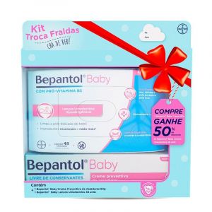 KIT TROCA FRALDAS BEPANTOL BABY LENÇOS UMEDECIDOS COM 48 UNIDADES + CREME PREVENTIVO DE ASSADURAS COM 60G