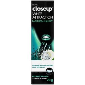 CREME DENTAL GEL FLÚOR NATURAL GLOW EXTRATO DE COCO E CARVÃO DE BAMBU WHITE ATTRACTION CLOSEUP 70G