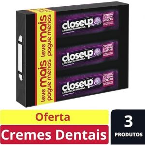 KIT 3 CREMES DENTAIS PROTEÇÃO BIOATIVA CONTRA O ACIDO DO AÇUCAR CLOSEUP LEVE 3 PAGUE 2 70G