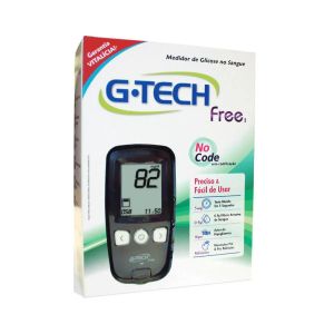 MEDIDOR DE GLICOSE G-TECH FREE NO CODE COM 10 TIRAS + 10 LANCETAS + 1 LANCETADOR