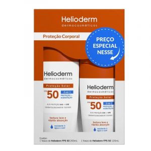 KIT HELIODERM PROTETOR SOLAR CORPORAL 2 EM 1 FPS50 200ML + PROTETOR SOLAR 2 EM 1 FPS50 120ML