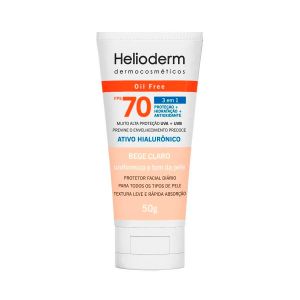 HELIODERM PROTETOR SOLAR FACIAL ATIVO HIALURÔNICO FPS 70 BEGE CLARO 50G