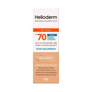 HELIODERM PROTETOR SOLAR FACIAL ATIVO HIALURÔNICO FPS 70 BEGE MÉDIO 50G