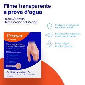 CURATIVO FILME À PROVA D'ÁGUA ESTÉRIL COM 4 UNIDADES DE 6CM x 7CM - CREMER