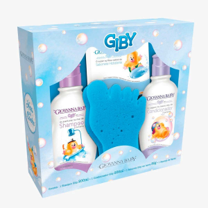 KIT GIOVANNA BABY GIBY A HORA DO BANHO AZUL SHAMPOO + CONDICIONADOR + SABONETE + ESPONJA DE BANHO