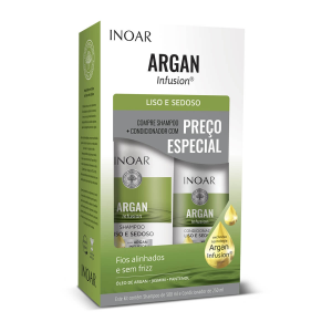 KIT INOAR ARGAN INFUSION LISO E SEDOSO COM 1 SHAMPOO DE 500ML + 1 CONDICIONADOR DE 250ML