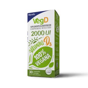 VEG D VITAMINA D3 2.000UI SUPLEMENTO ALIMENTAR COM 30 COMPRIMIDOS 100% VEGANA