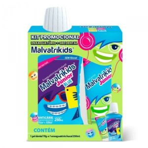 KIT MALVATRIKIDS JÚNIOR TUTTI-FRUTTI GEL DENTAL 70G + ENXAGUANTE BUCAL BLUE SEM ÁLCOOL 250ML