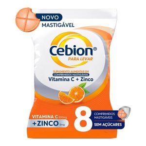 VITAMINA C + ZINCO CEBION PARA LEVAR SABOR LARANJA 8 COMPRIMIDOS MASTIGÁVEIS