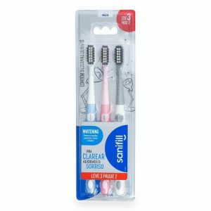 ESCOVA DENTAL SANIFILL WHITENING CERDAS MACIAIS CORES SORTIDAS 3 UNIDADES