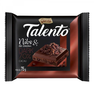 CHOCOLATE TALENTO DARK 70% NIBS DE CACAU COM  25G