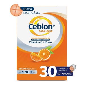 VITAMINA C + ZINCO CEBION PARA LEVAR SABOR LARANJA 30 COMPRIMIDOS MASTIGÁVEIS